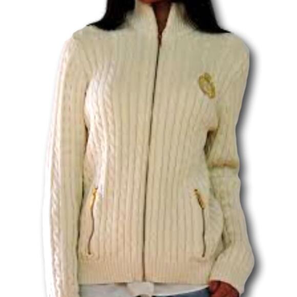 Lauren Ralph Lauren Sweaters - Lauren Ralph Lauren Womens  Cardigan Sweater Small Cable Knit Crest Zip Jacket
